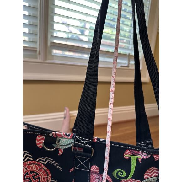 Turtle Tote Bag by N. Gil Large Black Water Resistant Top Zip, pockets Intial J - Picture 13 of 15